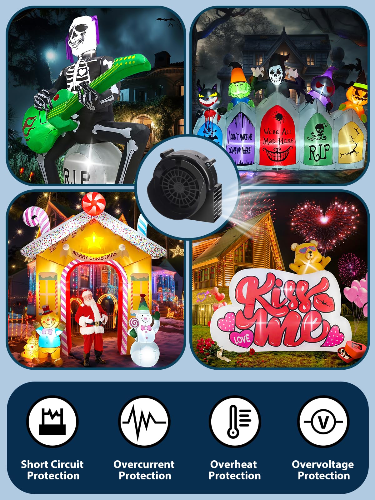 Lorvain 2.5A Replacement Air Blower for Inflatables, Replacement Inflatable Air Fan Blower with 10 White LED Lights & 12v/3A Adapter for Halloween Christmas Outdoor Inflatable Fan Blowers