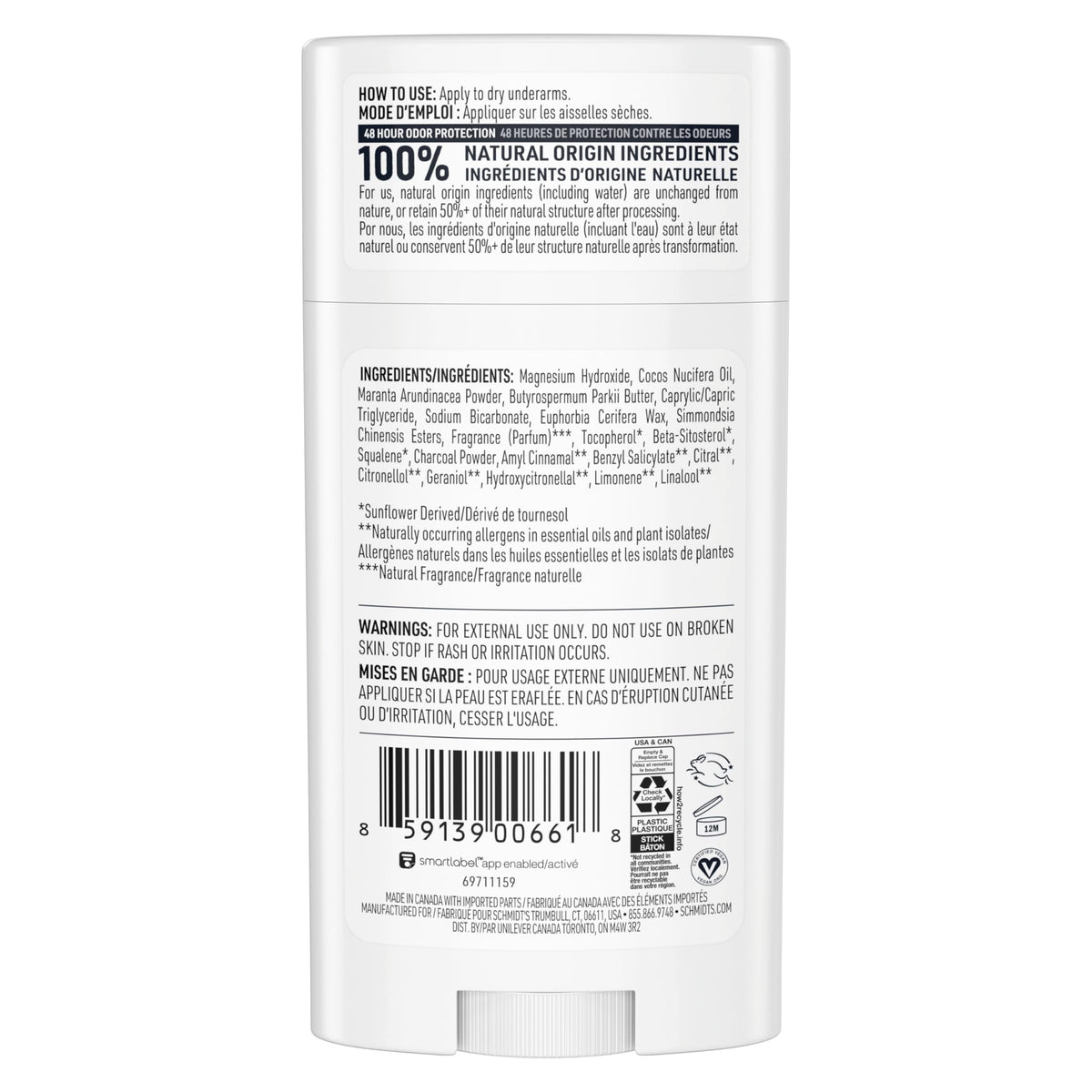Schmidt's Deodorant Charcoal & Magnesium 2 Count 2.65 oz 48H