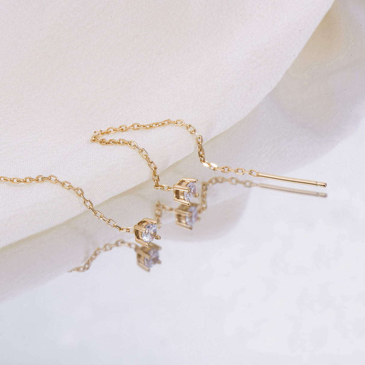 S.Leaf Cz Threader Earrings Sterling Silver Thread Earrings for Women 6cm