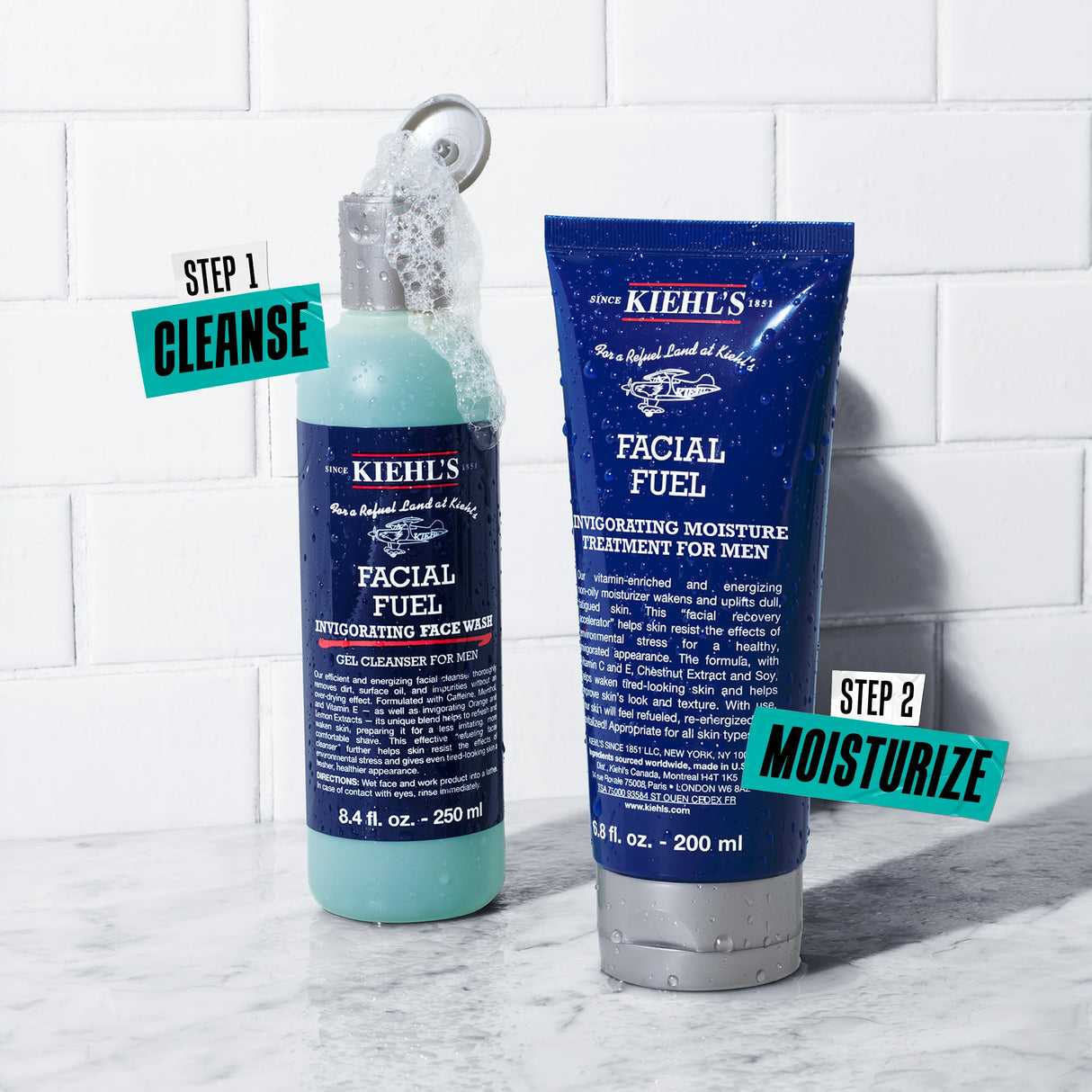 Kiehl's Essentials Men's Skincare Gift Set - $75 Value Routine Including Facial Fuel Cleanser and Moisturizer - Awaken & Hydrate Skin