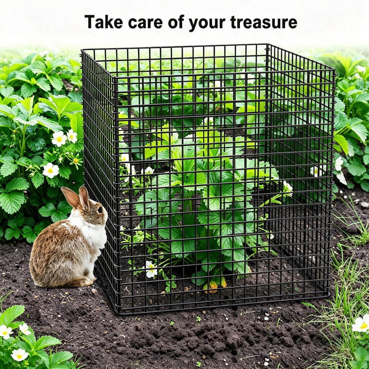 (4 Packs) Plant Protectors from Animals, 14.8" Lx14.8 Wx15.7 H Heavy-Duty Large Wire Plant Cages, Keep Rabbits Out for Vegetables, Shrubs & New Plants