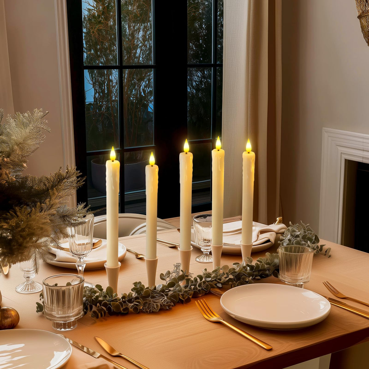 Homemory Real Wax LED Flameless Taper Candles with Remote Timer, 9.6 Inches Ivory Fake Candlesticks, Dripless Battery Operated Window Candle with 3D Flickering Flame for Fireplace Xmas Halloween