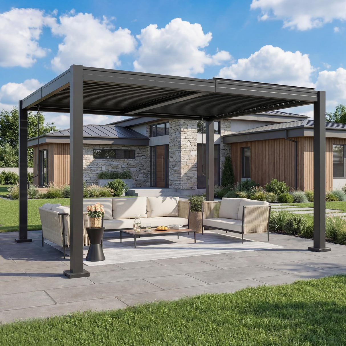 AirWire 10x12 FT Louvered Pergola Dark Gray