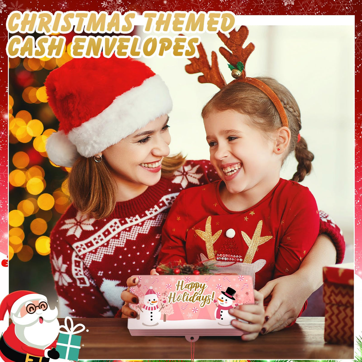 TecUnite 5 Pieces Christmas Money Holder Christmas Surprise Money Card Holder with 6 Slots Xmas Gift for Xmas Cash Card Supplies(Classic)