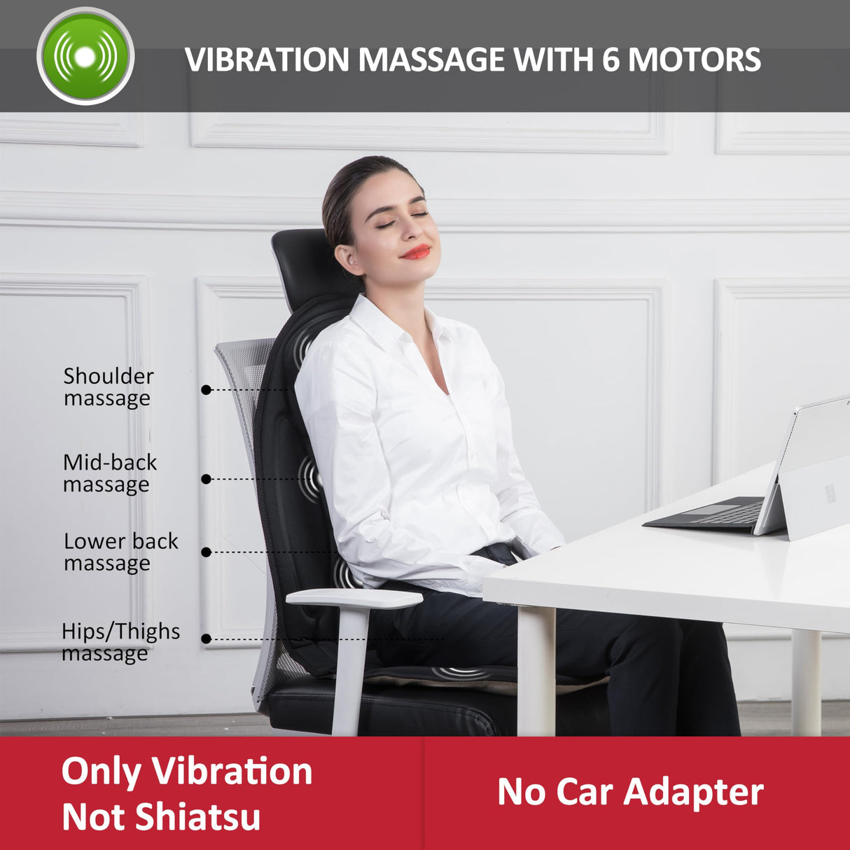 Snailax Massage Seat Cushion - Back Massager with Heat, 6 Vibration Massage Nodes & 2 Heat Levels, Massage Chair Pad for Home Office Chair,Black