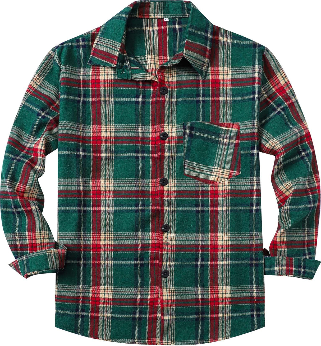 Cromoncent Men's Casual Plaid Flannel Long Sleeve Button Down Shirt,Christmas Green Red,XX-Large