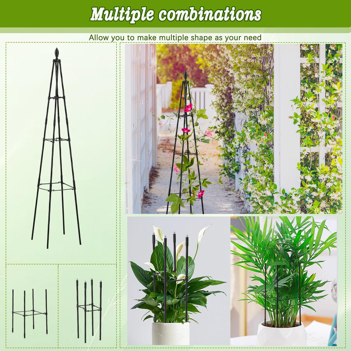 AlisisFores Garden Trellis for Climbing Plants Outdoor, 63 inch Tall,2 PCS