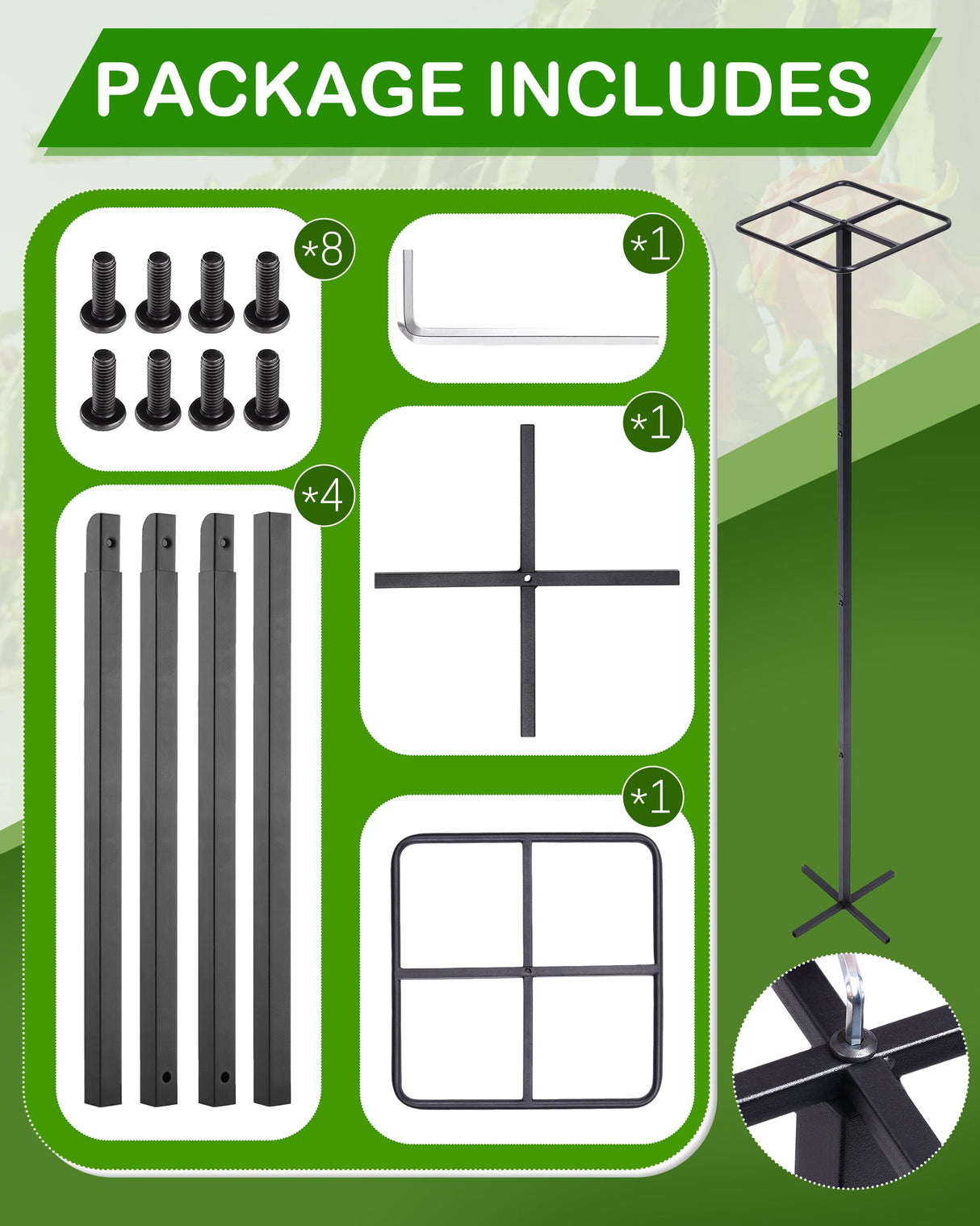 Metal Dragon Fruit Trellis 62" - Adjustable Heavy Duty Metal Plant Support with Square Top Design for Climbing Plants and Vertical Gardening, Powder-Coated Black for Garden, Patio, Indoor Use