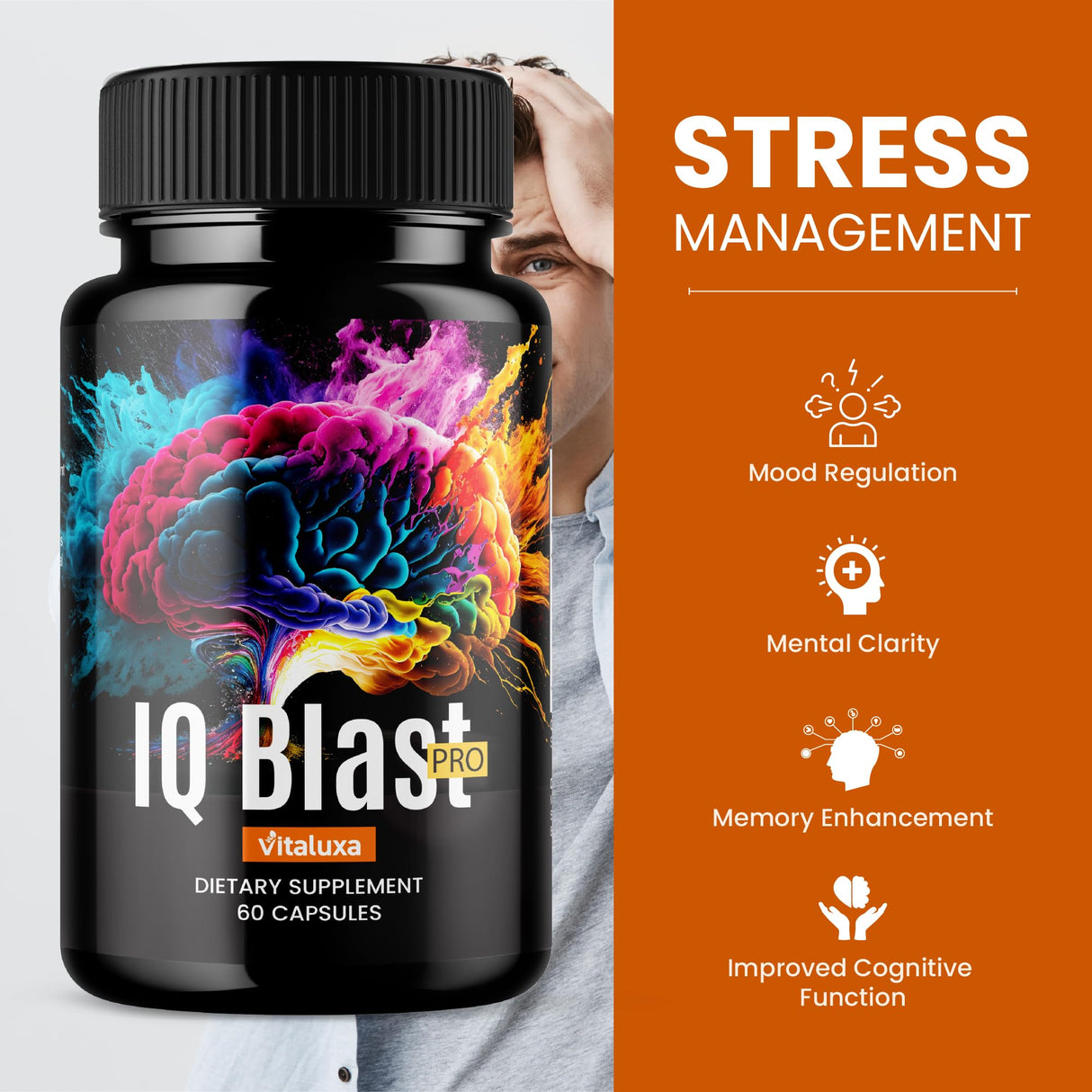 (3 Pack) IQ Blast Pro Capsules, IQblast Pro Supplement Official Brain Pills for Memory and Focus, IQblastpro Blaster Premium Clarity Support Advanced Formula Reviews All Natural Ingredients (180 Ct)