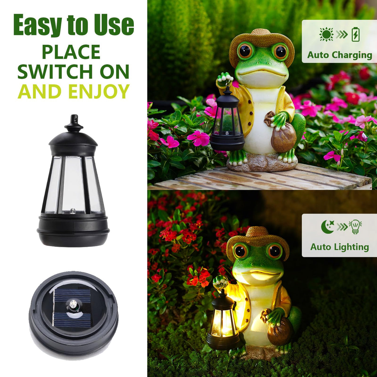 Solar Garden Outdoor Frog Statue 10 inches Tall - with Handheld Lanterns - Detachable - Patio, Balcony, Shelf, Tabletop, Lawn Decoration - Unique Housewarming, Birthday, Thanksgiving, Mom Gifts