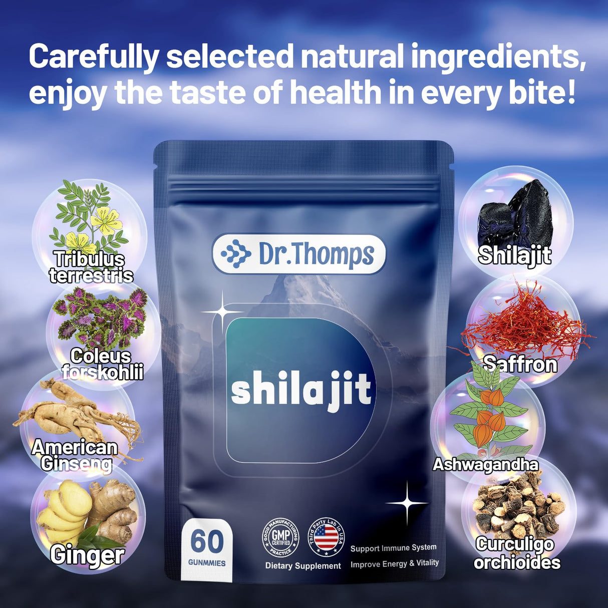 DR.THOMPS Shilajit Gummies, 60 Count, Natural Himalayan Supplement for Energy and Vitality