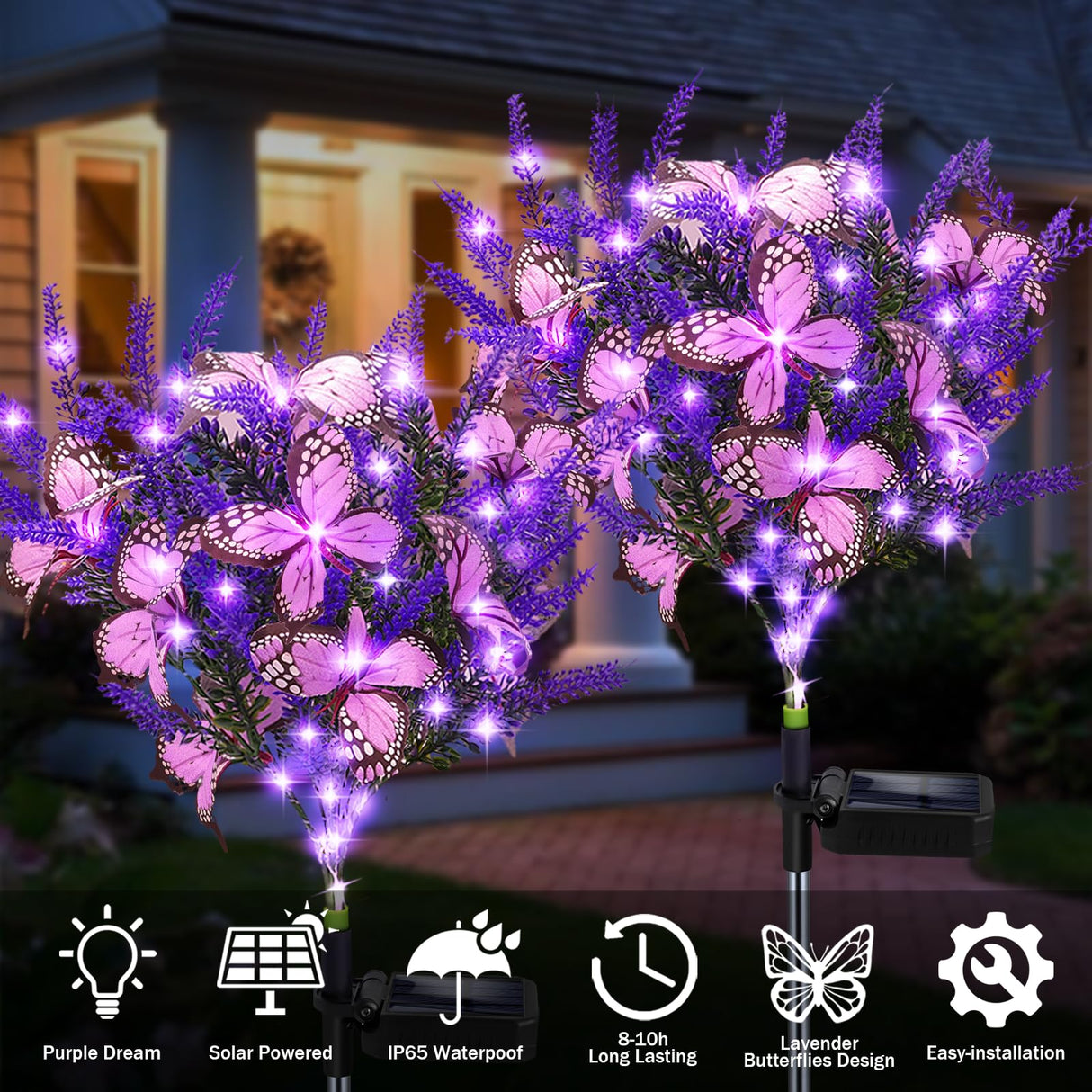 Solar Garden Lights Outdoor, 2 Pack Purple Lavender Solar Butterfly Lights Gardening Gifts for Women,Artificial Flowers Light Purple Halloween Garden Decor for Patio Yard Lawn Christmas