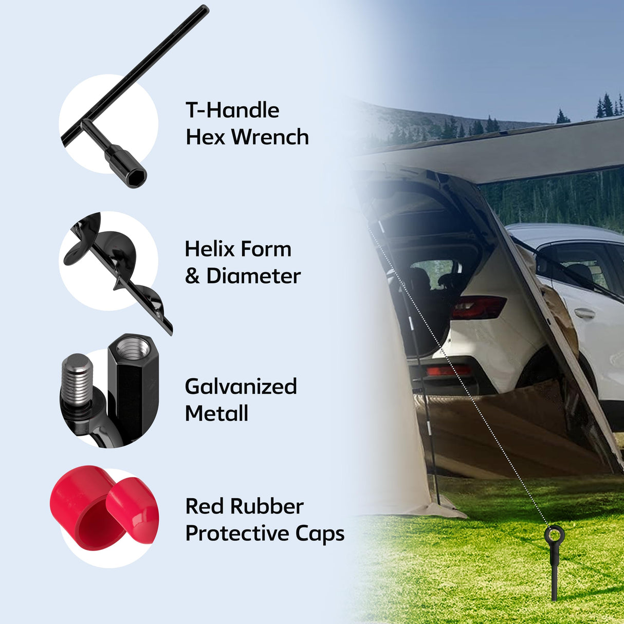 Ground Anchor Heavy Duty 18 inch - Earth Anchor Screw in Kit 4 Pack - Tie Down Swing Set Anchors - Auger Spiral Trampoline Stakes High Wind - Camping Carport Canopy Tent Stakes for Tree Shed Dog Sand