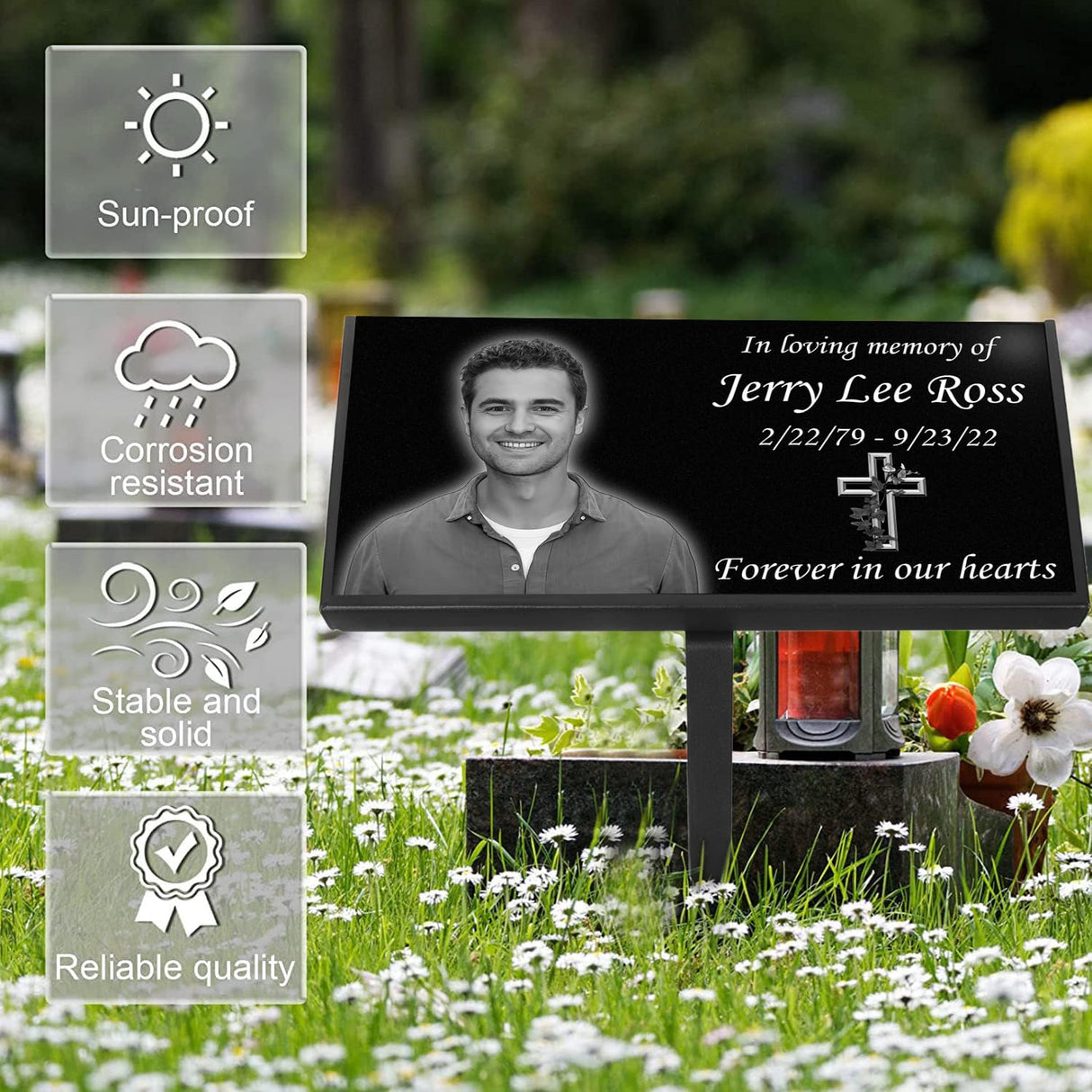 LIFTOMO Personalized Memorial Stones,headstones for Graves,Grave Markers for Cemetery for Humans,Black Granite Headstone,Grave Marker,Cemetery headstones,Outdoors Grave Plaques