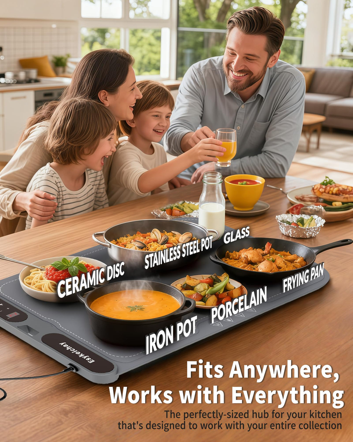 Warming Mat for Food with Roll-Up & Hangable Design, 24"x16" Electric Silicone Food Warmer Trays for Chafing Dishes & Buffet, Portable Food Warmers for Parties with 7-Level Temp 8h Timer (Gray, Large)