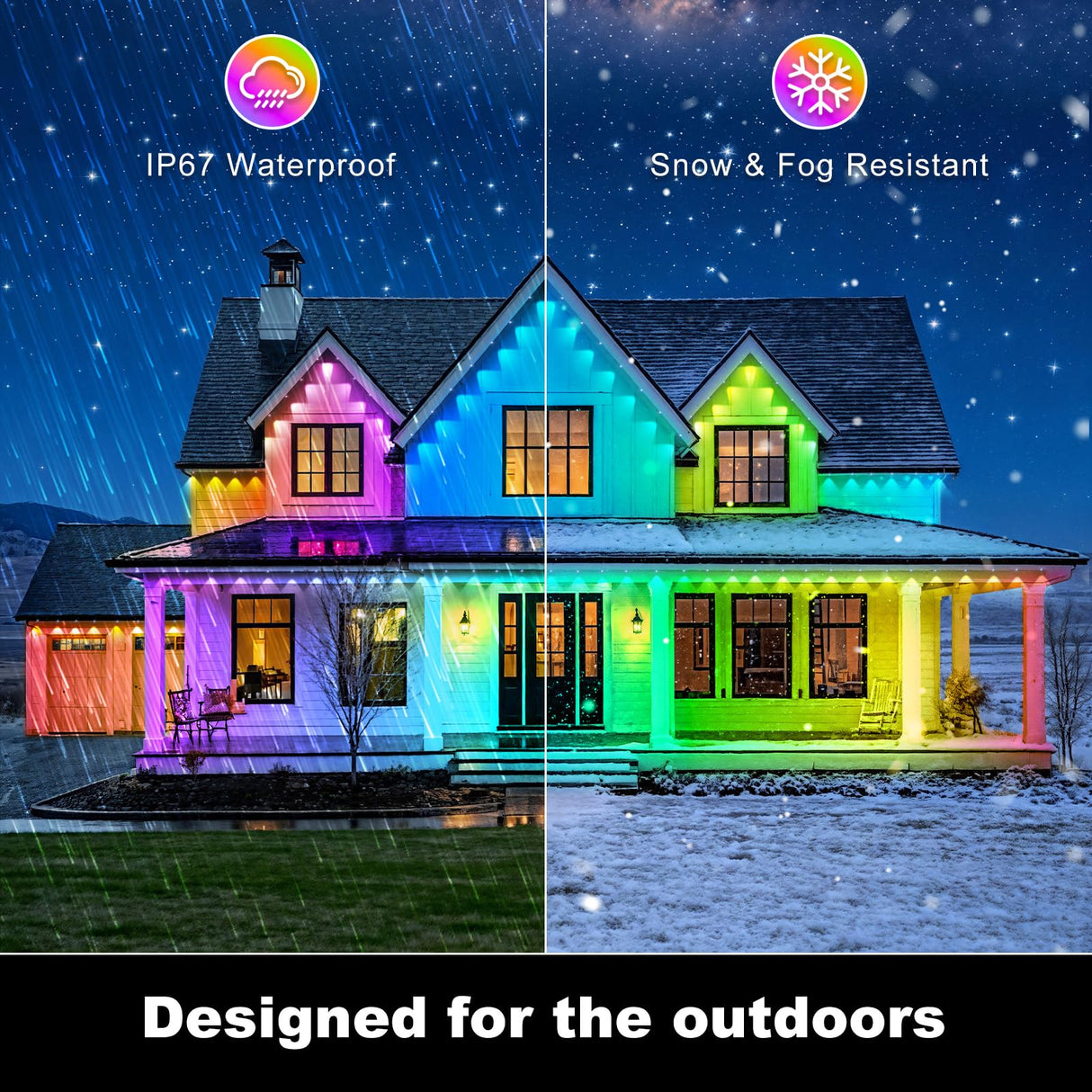 RCUICA 500FT Permanent Outdoor Lights Waterproof with Smart App Control Remote,DIY Scene Modes,Music Sync hronization,Eaves Lights for Garden Decor,Deck,Christmas