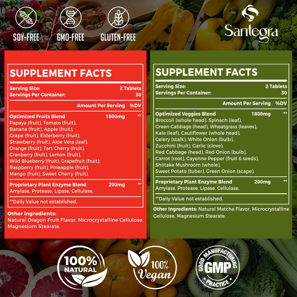 2000 MG Fruits and Vegetables Supplements, Natural Balance Over 35+ Fruits and Vegetables, 100% Whole Food Superfoods Fruit and Veggies Supplement, Energy Balance, Sugar-Free, Vegan, 120 Tablets