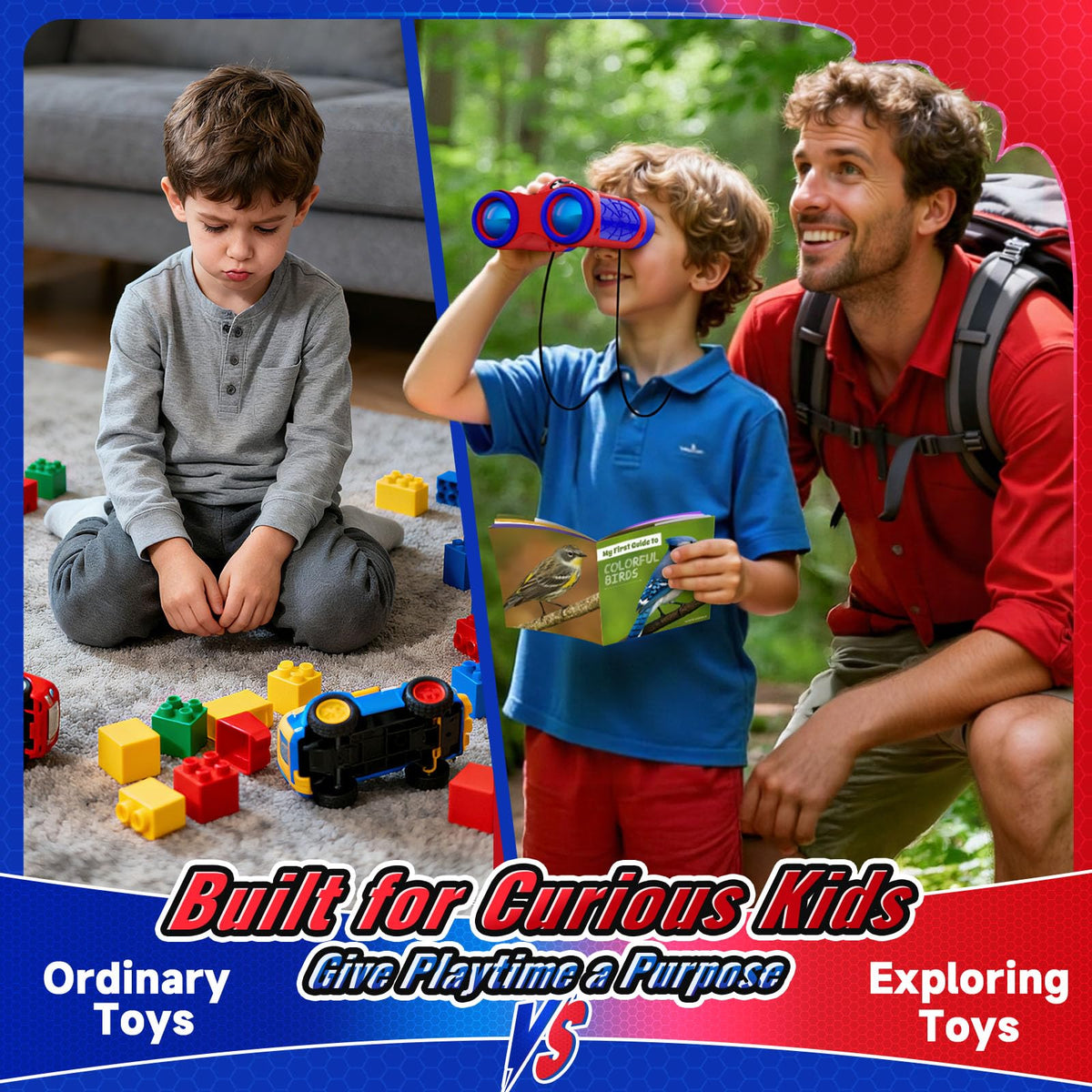 Boy Toys Age 3-12,Binoculars for Kids with Bird Watching Manual&Compass