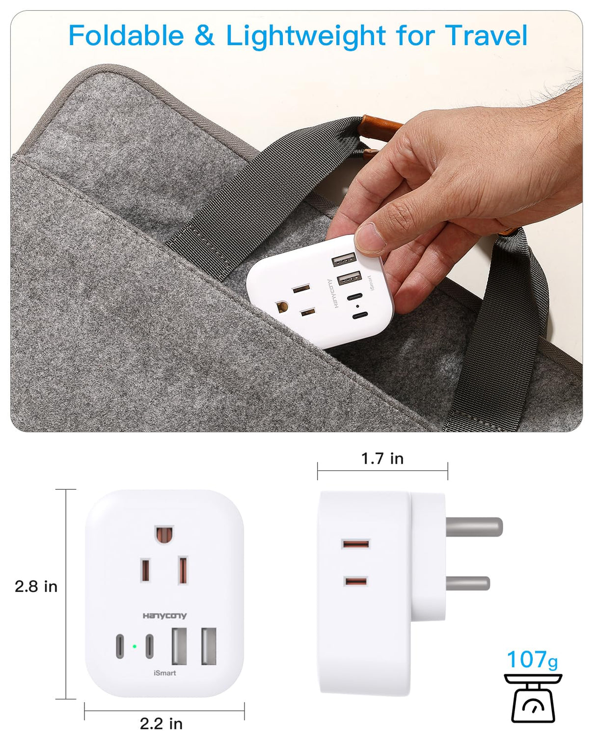 2 Pack US to India Plug Adapter, HANYCONY Type D Travel Plug Adapter with 4 Outlets 4 USB Charger (2 USB C Ports), India Power Adapter for USA to India, Bangladesh Maldives Pakistan Nepal Sudan
