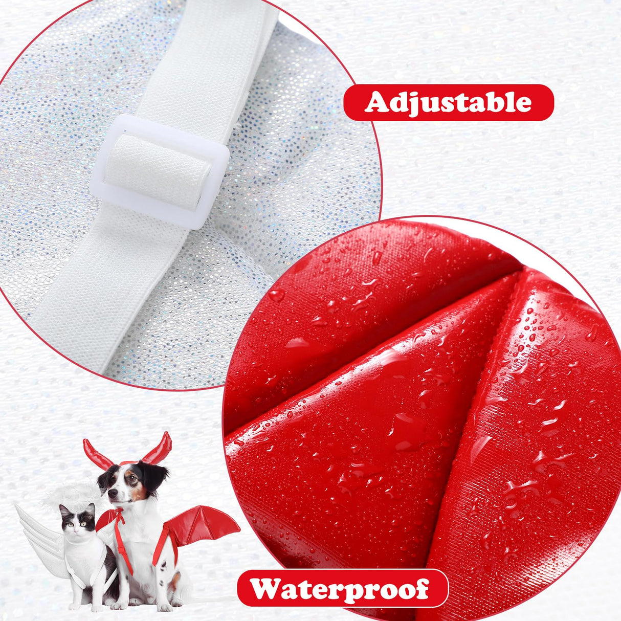 Bulyoou Pet Halloween Costume Angel Dog Costume Wings and Dog Devil Cat Angel Devil Cosplay Outfit Fits Many Pets for Christmas, Halloween Parties, Gifts for Dog & Cat Lovers(White, Red)