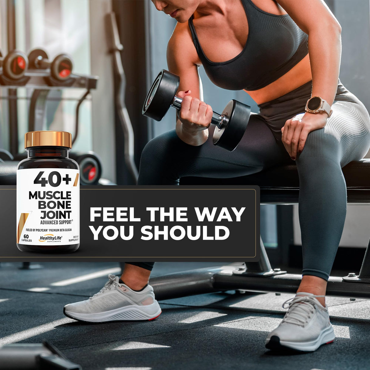 40+ MUSCLE BONE JOINT ADVANCED SUPPORT Prevents Muscle Loss and Supports Bone, Joint, and Immune Health – Powered by Clinically Proven Polycan Fermented Beta-Glucan (60 Capsules)