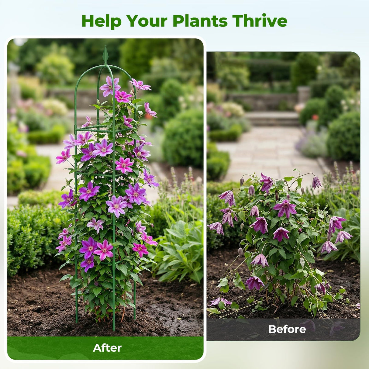 2 Pack Garden Obelisk Trellis for Climbing Plants, 6 FT Metal Rustproof Plant Support Rose Trellis, Tower Potted Cages for Flowers Fruits Vegetable Vines Indoor & Outdoor, Green(4 Tiers)