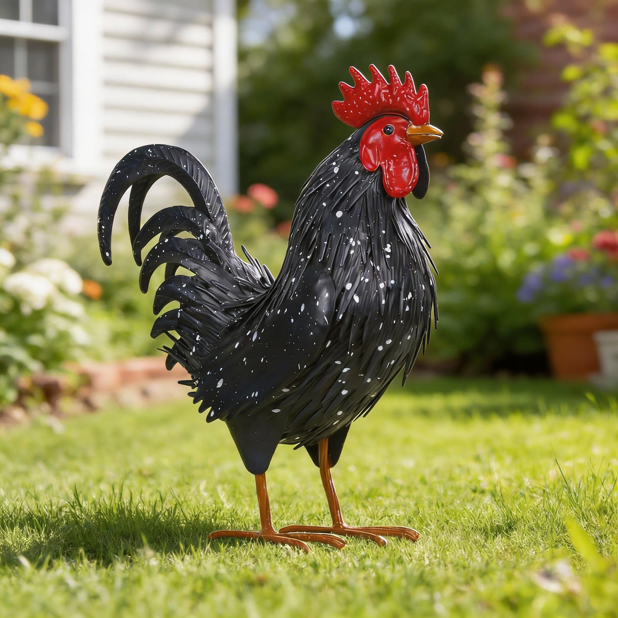Ratuor Rooster Garden Statue Sculpture Metal Chicken Yard Decor Outdoor Figurines Patio Backyard Decoration (Black)