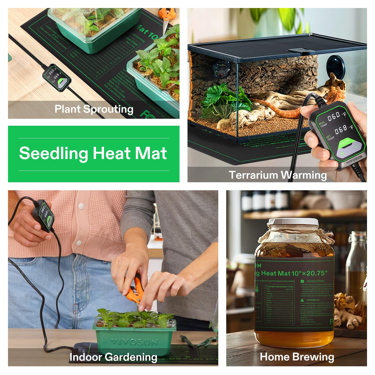 VIVOSUN 10"x20.75" Seedling Heat Mat with Built-in Temperature Controller, UL & MET-Certified Waterproof Plant Heating Pad for Germination, Hydroponics, Brewing, Breeding, and Greenhouses