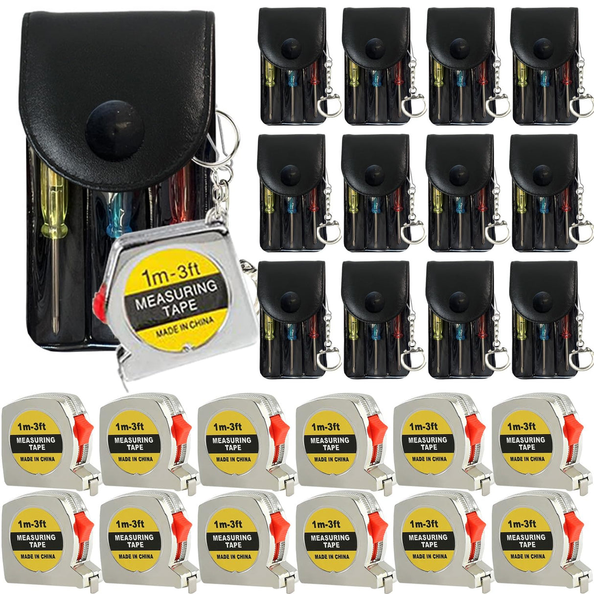 24 Pcs Mini Screwdriver Keychain Tape Measure Keychains Set Keychain Tape Measure Mini Screwdrivers in Pouch Keychain for Birthday Party Favors ,Adult Tool Party Prize for Father's Men Gifts