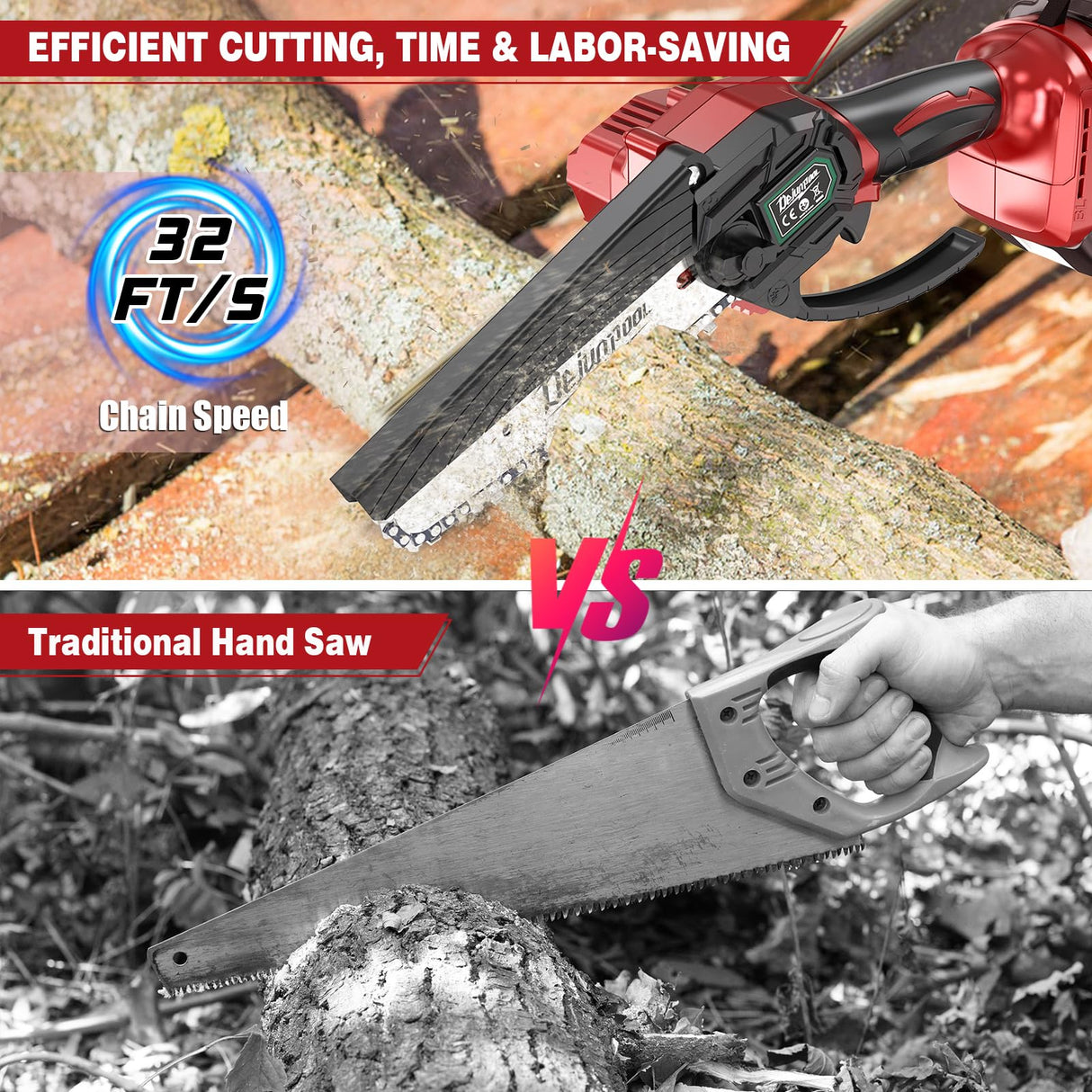 Mini Electric Chainsaw Cordless Brushless, 6 Inch Small Chainsaw Battery Powered, Handheld Chain Saw for Wood Tree Branches Pruning, 4 Chains, 2x 2500 mAh Battery, Garden Tools Christmas Gifts for Dad