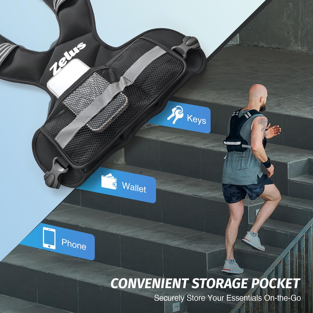 ZELUS Weighted Vest for Men and Women | 4-10lb/11-20lb/20-32lb Vest with 6 Ironsand Weights for Home Workouts | Adjustable Body Weight Vest Exercise Set for Cardio and Strength Training (4-10 lb.)