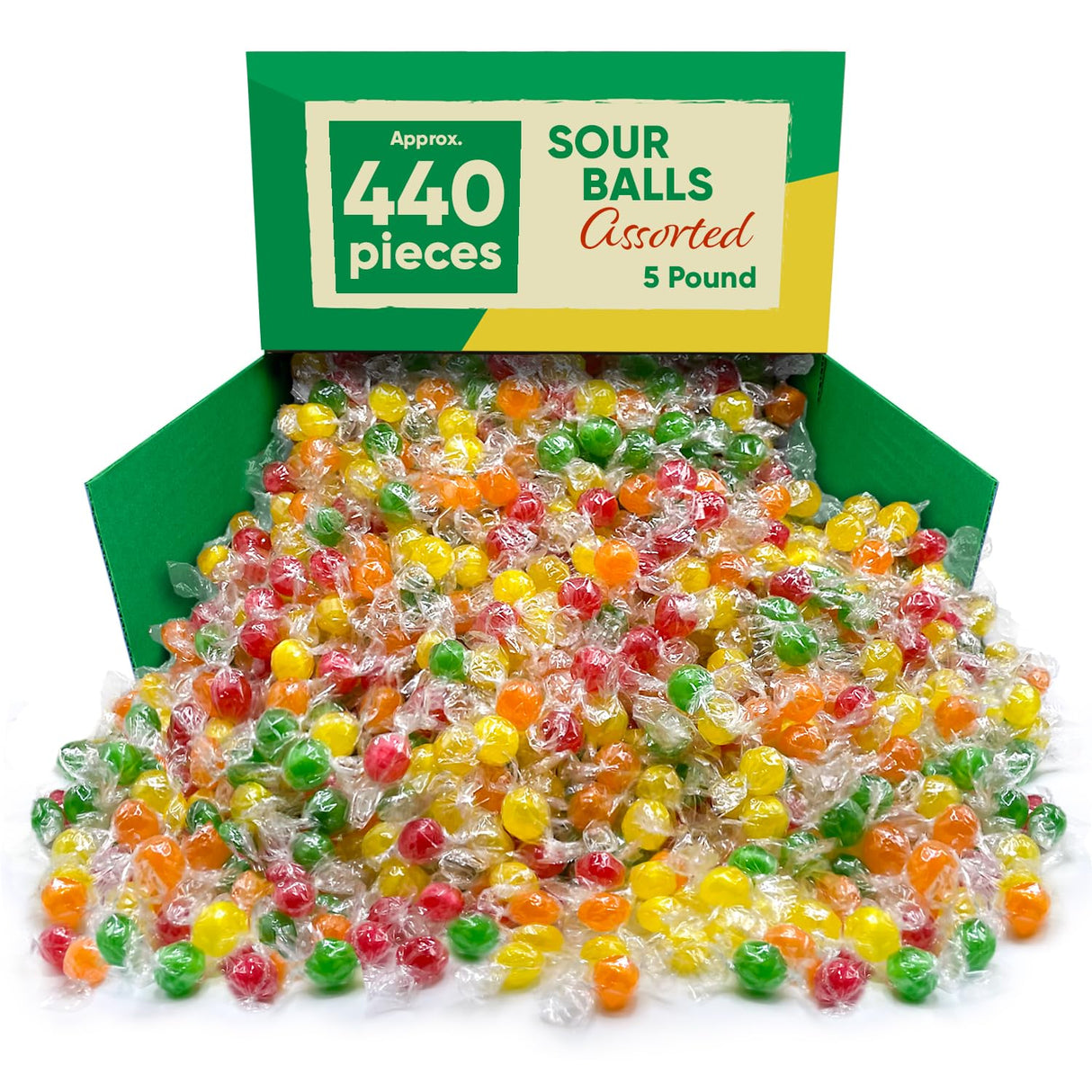 Assorted Sweet Hard Sour Candy Balls - 5 Pounds Approx 440 Pieces -Christmas Candy Bulk Candy Individually Wrapped - Ideal For Stocking Stuffers for Adults & Kids - Individually Wrapped Christmas Candy - Candy Bags Fruit Flavored Hard Candy