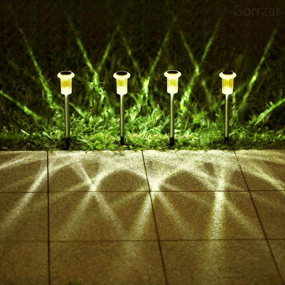 Gorrzai Solar Lights Outdoor 10 Pack Solar Pathway Lights Outdoor LED Waterproof Stainless Steel Driveway Lighting for Outdise, Yard, Walkway, Sidewalk, Garden, Lawn (Warm White)