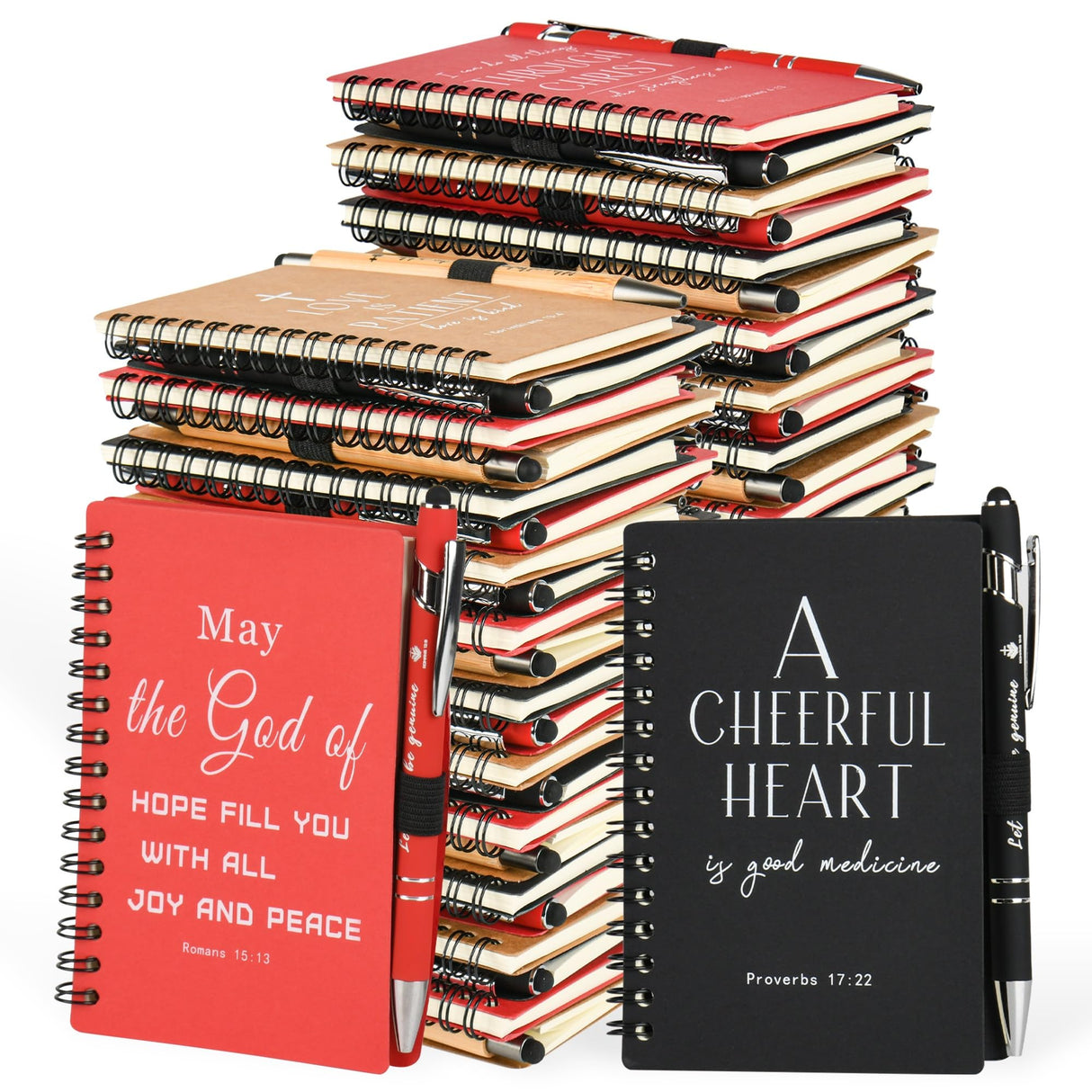 INSADA Christian Prayer Journal Spiral Notebooks Bulk with Pens - Small Notepads (4.13”x5.43”) - Christmas Gifts for Women men,Church Members & Bible Study Groups (30 sets multicolor)