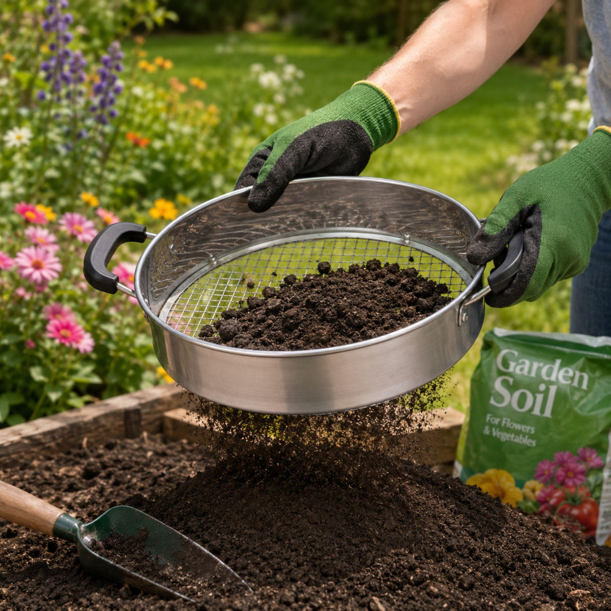 Multi-Purpose Soil Sifter with Handle | Includes 4 Changeable Screens | Ideal for Soil, Rock, Compost, and Debris Sifting