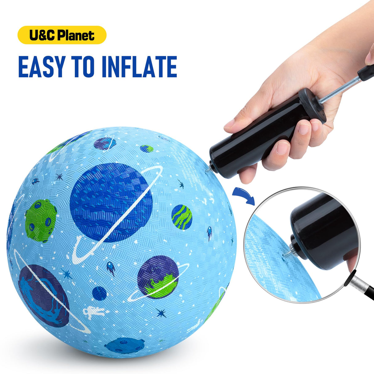 U&C Planet 2 Pack Playground Balls for Toddler Kids, 8.5 inches Cartoon Rubber Balls with Pump, Kickball Outdoor Indoor Game, Great Gift for Boys Girls Aged 1 Above, Operation Christmas Child Shoebox