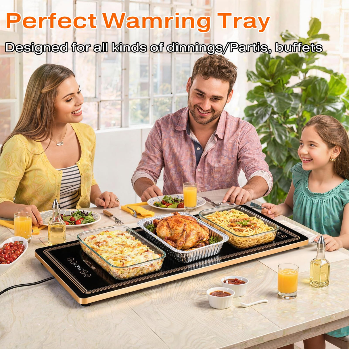 Electric Warming Tray for Food (Long 24x12 Inches), Warming Trays with 12 Temp-Settings,Built-in Thermostat and Full Surface Heating,Versatile Food Warmers for Parties Buffet,Gatherings,Daily Use