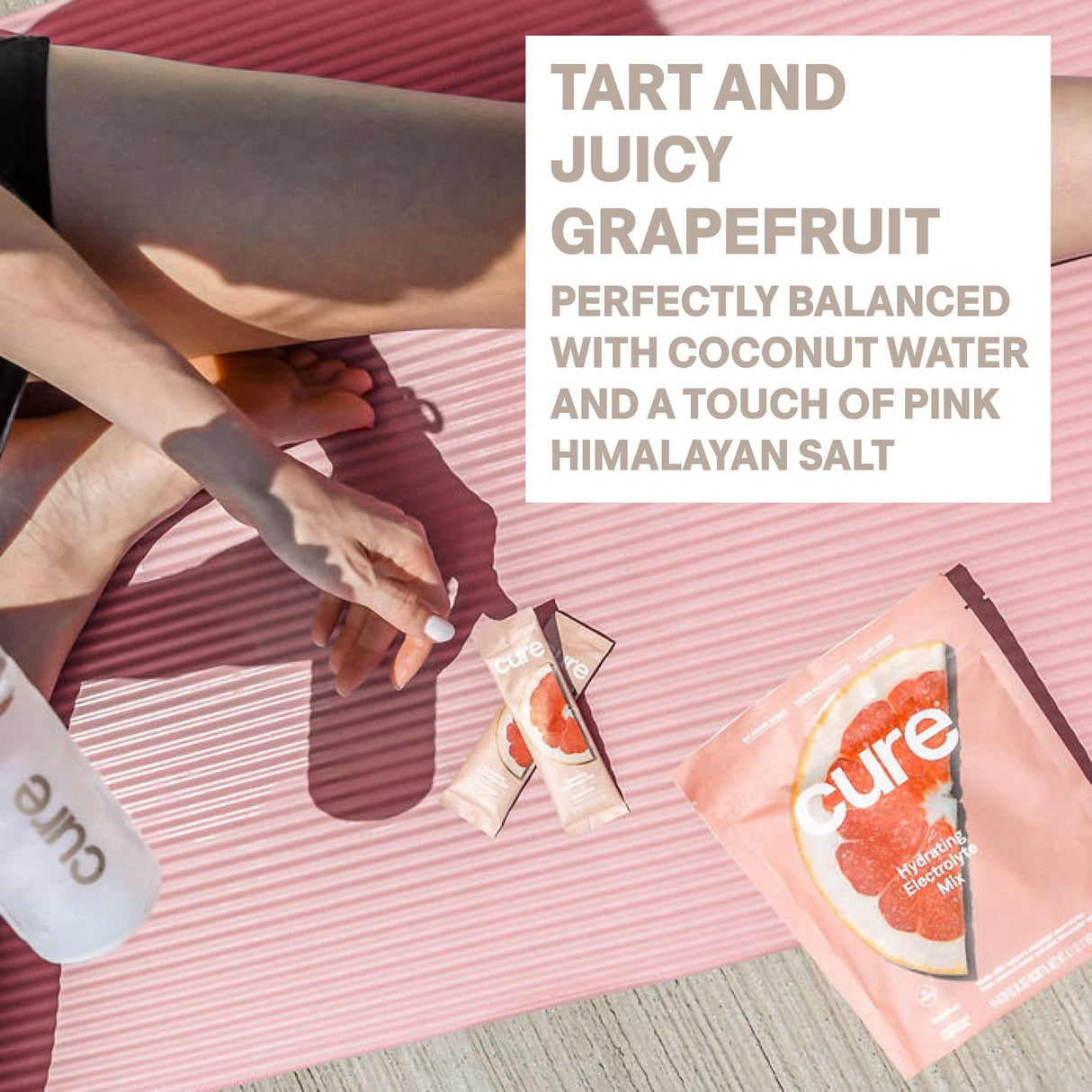 Cure Hydration Plant Based Electrolyte Mix | Powder for Dehydration Relief | Made with Coconut Water | No Added Sugar | FSA & HSA | Vegan | Paleo Friendly | Pouch of 14 Packets - Grapefruit