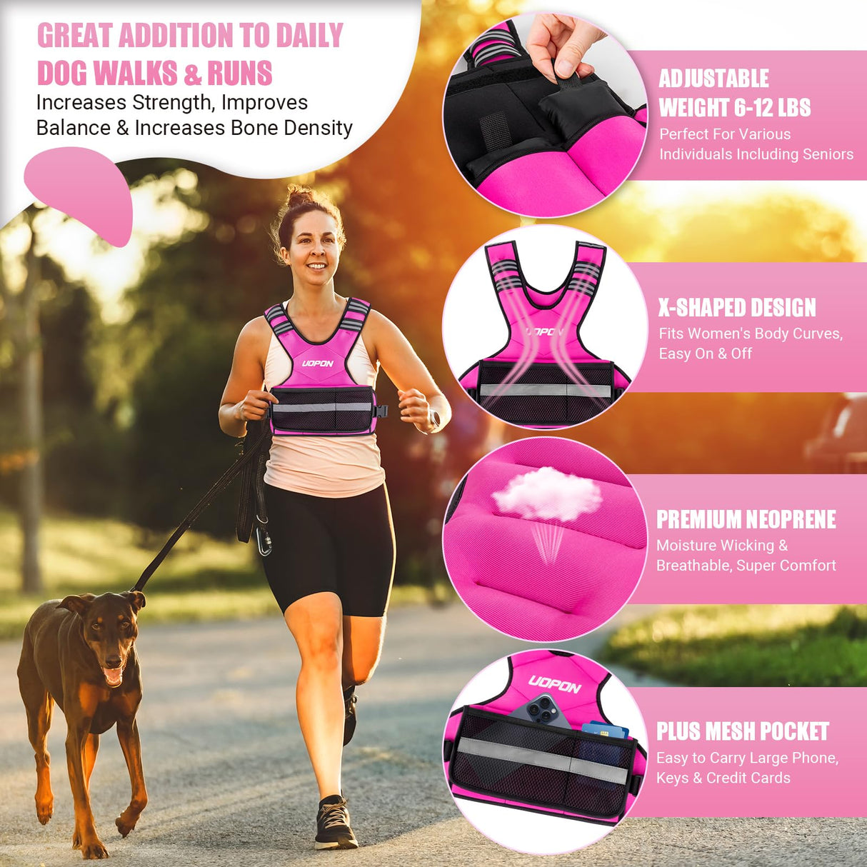 Adjustable Weighted Vest for Women, 6-12 Lbs Rucking Vest with 6 Ironsand Weights, Best Weighted Vest with Plus Pockets & Reflective Strips for Running, Walking, Workout and Strength Training