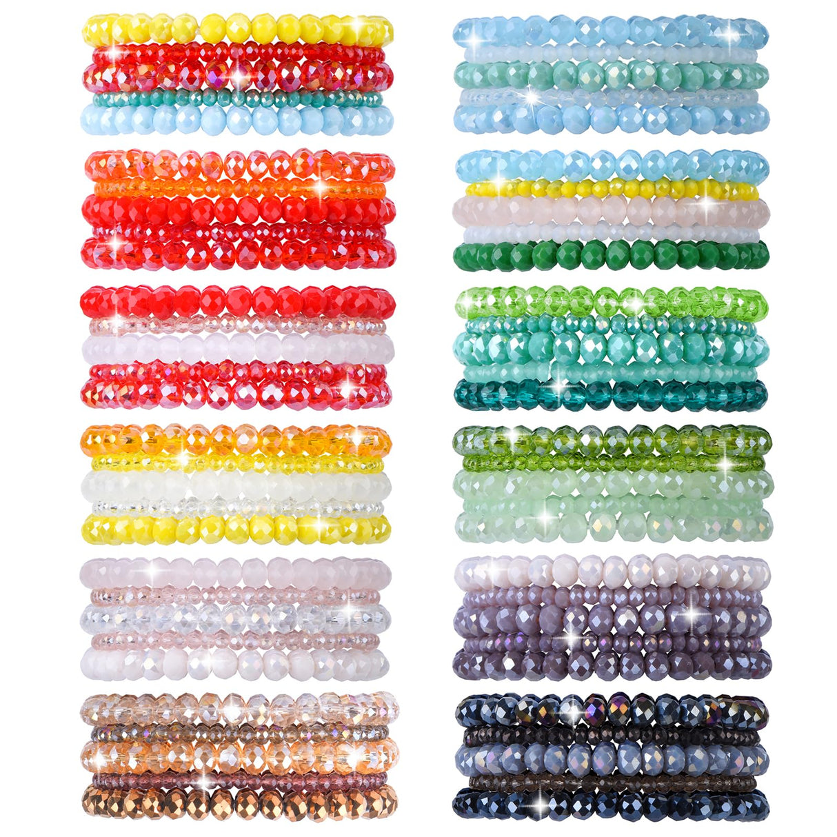 60 Pcs Crystal Beaded Bracelets Bulk, Colorful Stretch Bracelets for Women