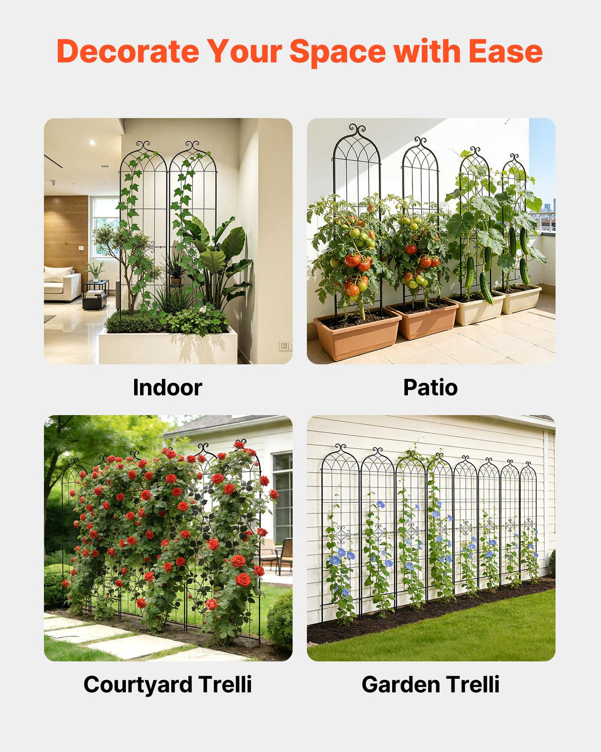 VEVOR 4 Packs Metal Garden Trellis for Climbing Plants Outdoor 87x21in, Rustproof Plant Tall Trellis for Rose Vine Flowers and Vegetables