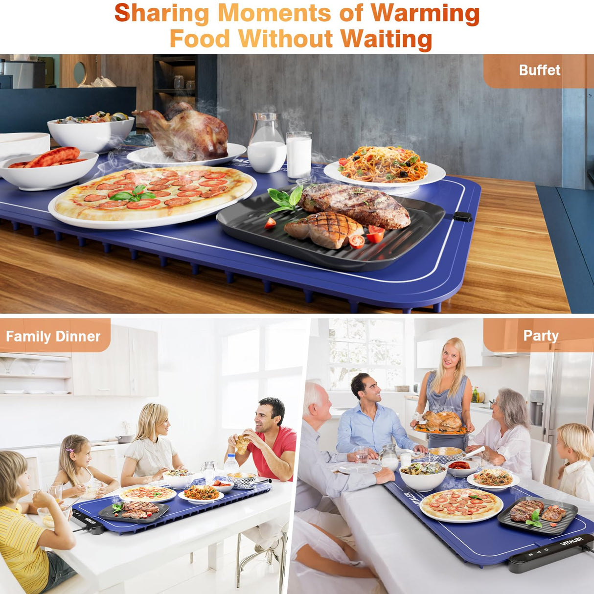 Vitaler Warming Mat for Food, (XXL 35”x16”) Electric Warming Trays, Upgrade Graphene Fast Full-Surface Heating Mat for Food with 6 Level Temp, 6 Hours Timer, Food Warmer Pad with Heat-Insulating Mat
