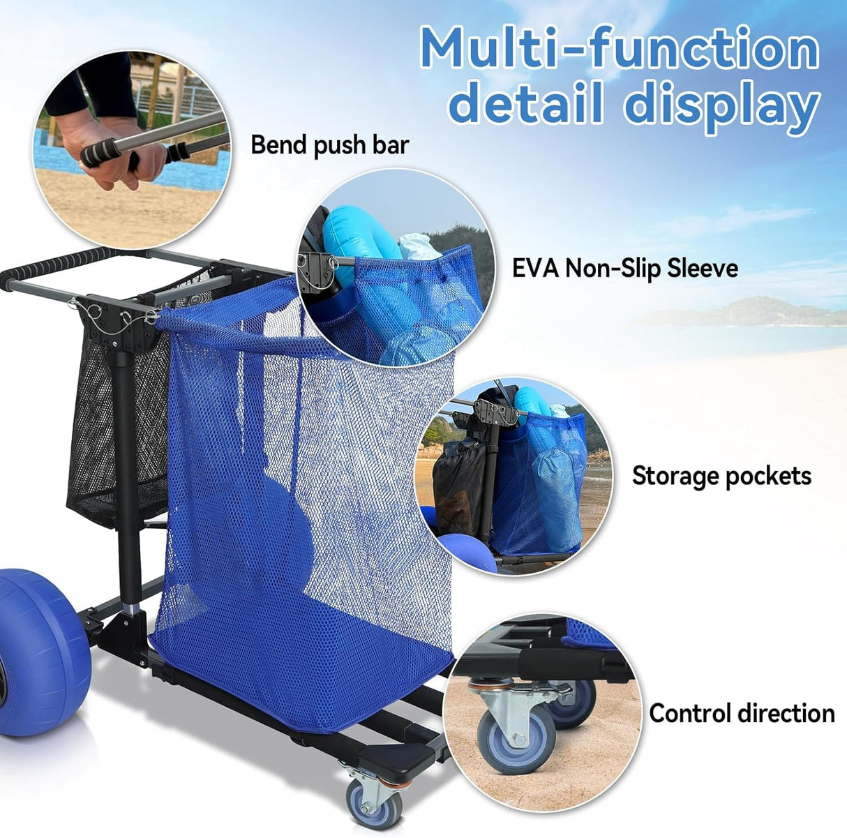 Aomedeelf Beach Cart with Balloon Wheels for Sand, Maximum Capacity 220 lbs