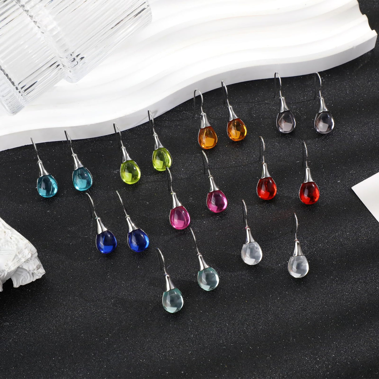 Dangle Earrings for Women Trendy Silver Teardrop Drop Colorful Jewelry Set