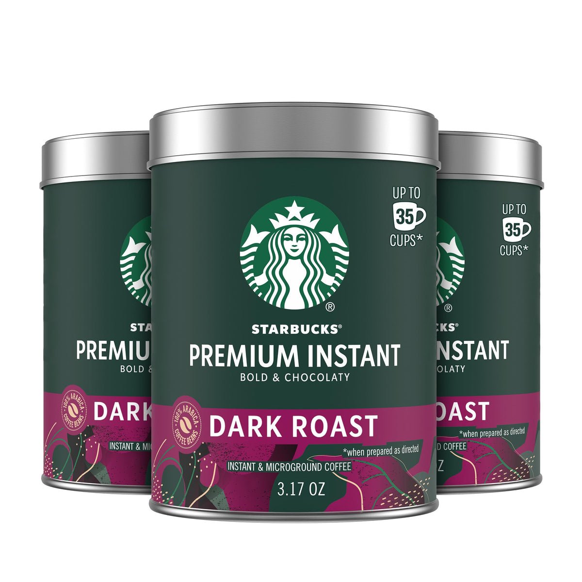 Starbucks Premium Instant Coffee, Dark Roast Coffee, 3.17 Oz Tins, 3-Pack