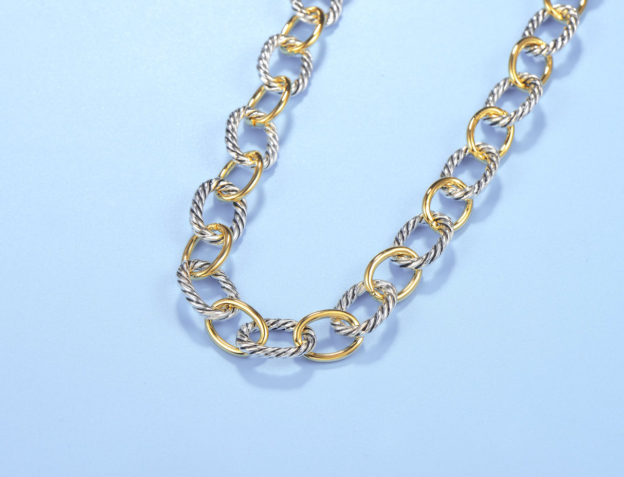 UNY JEWEL Twisted Cable Wire Link Chain Bracelet Two Tone Designer Brand Inspired Women Jewelry Valentine Christmas Gift (2 Tone)