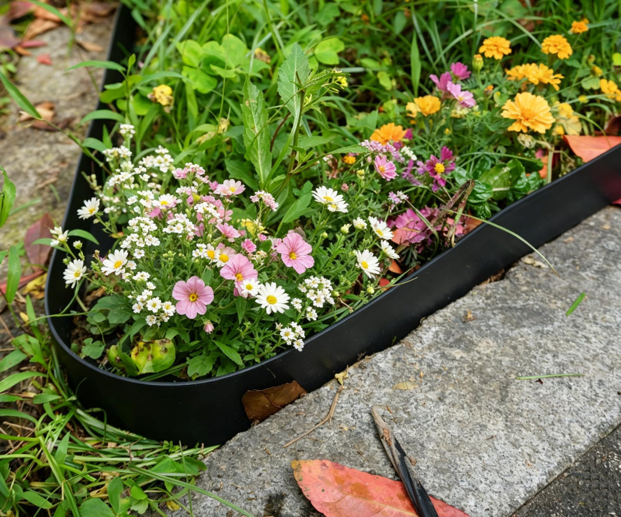 No Dig Durable Garden Landscape Edging Kit, 2" Tall Black Plastic Lawn Border for Landscaping, Flower Gardens, Lawn (100FT+ 120pcs Anchoring Spikes, Black)