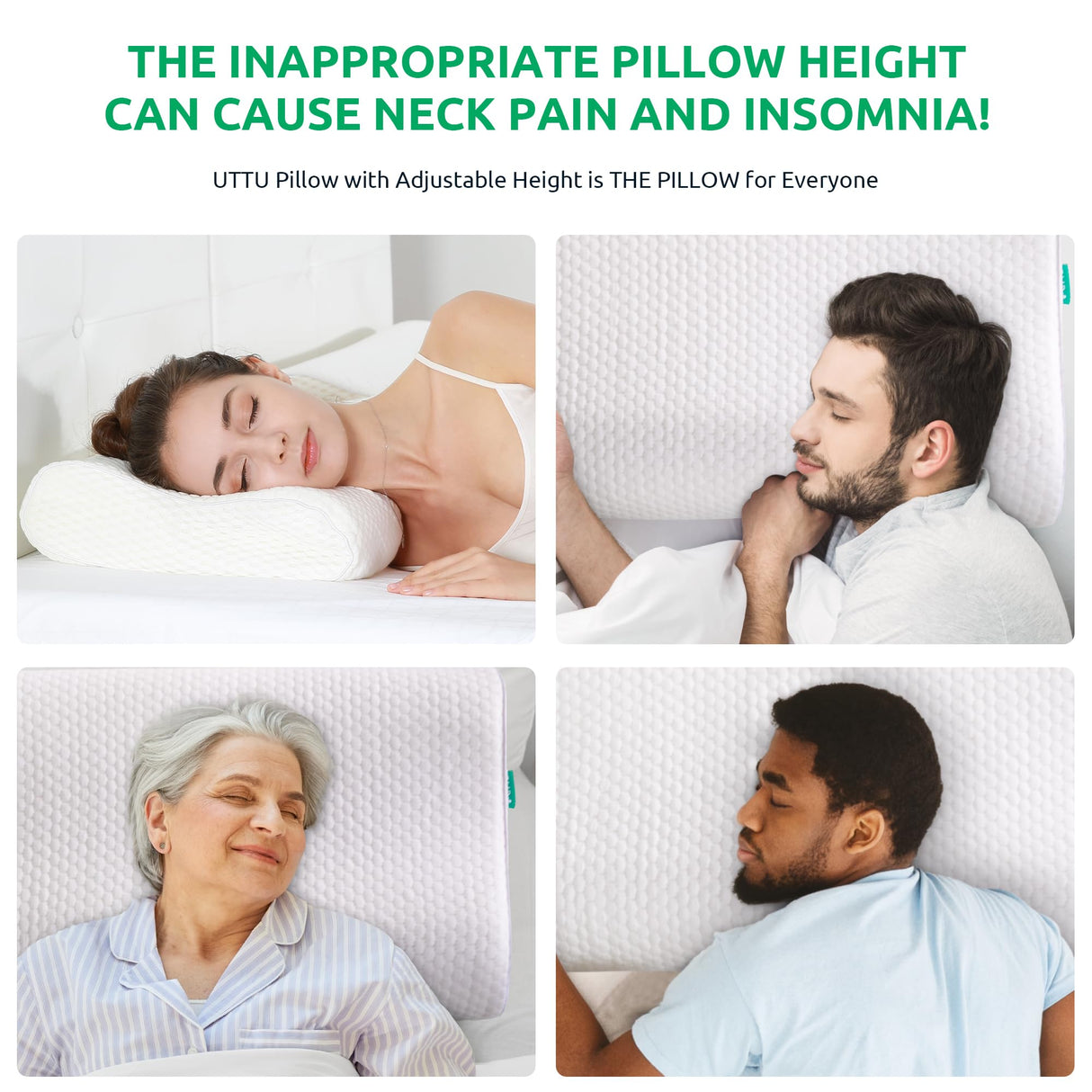 UTTU Cervical Pillow for Neck Strain Relief, Memory Foam Neck Pillow for Sleeping, Adjustable Orthopedic Sandwich Pillow, Contour Cooling for Side Back Stomach Sleeper, King(27.6"×15.7"×4.7"/3.9")
