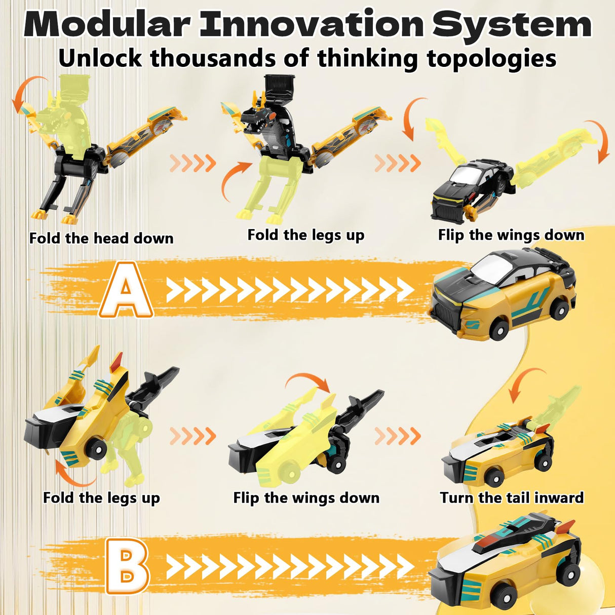 Intoypad Collision Transforming Dinosaur Car Toy, 2 Magnetic Cars Transform into Dinosaur Toys for Kids Toddler Fun Deformation Robot Dino Car Christmas Birthday Gift Toys for Boys Girl(Golden Dragon)