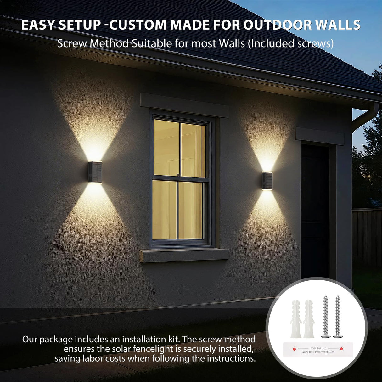 UGDLUCK Solar Wall Light Outdoor,3000/4000/6000K 3 Modes Dusk to Dawn Lighting Wall Sconce IP67 Waterproof Up and Down Solar Lights Outdoor for House, Garage, Porch,Doorway (2 Pack)